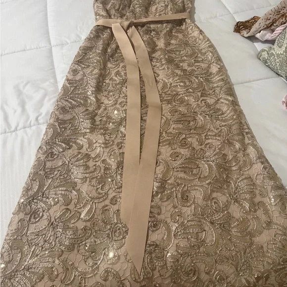 Adam Strapless Lace & Sequin Gown in Champagne Gold - Picture 2 of 4